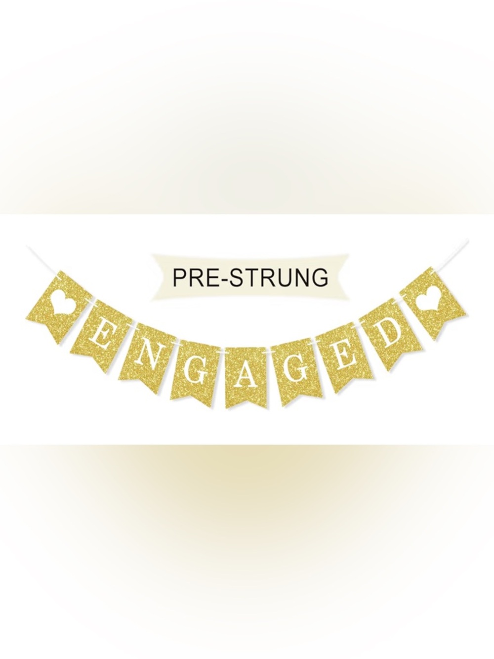 Engaged Banner, Glittery Gold Pre-strung Engagement Banner, 78” across, like new